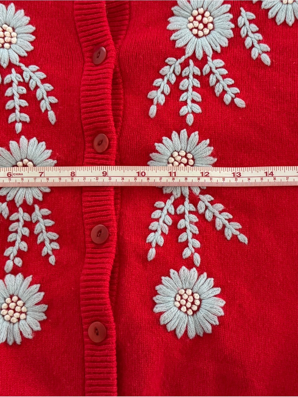 Alex Mill Red Cardigan with White Floral Embroidery - Picture 11 of 12